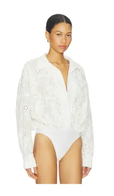 Norma Kamali Super Oversized Boyfriend Shirt Bodysuit | Thumbnail 3