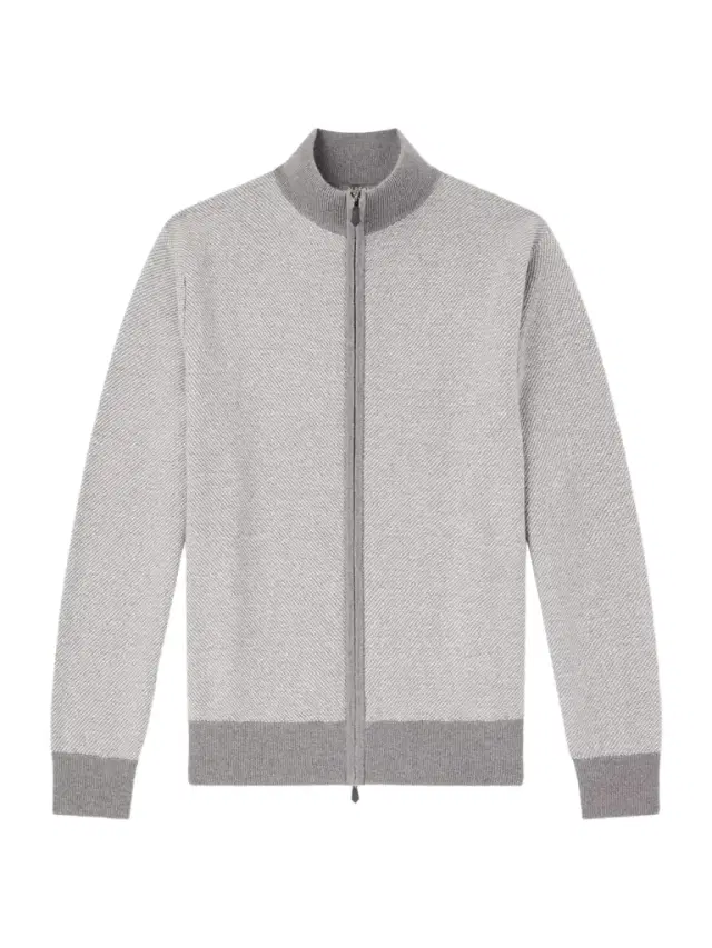 Birdseye Textured Organic Cashmere Zip-Up Cardigan - Men