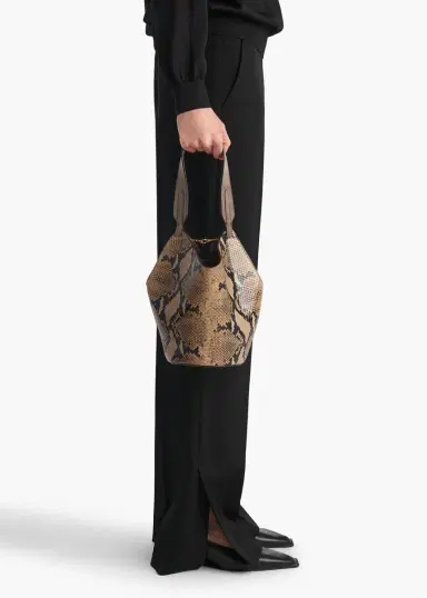 Khaite Mini Lotus Tote In Python-Embossed Taupe And Morning Dove | Thumbnail 5 Khaite Mini Lotus Tote In Python-Embossed Taupe And Morning Dove | Thumbnail 5