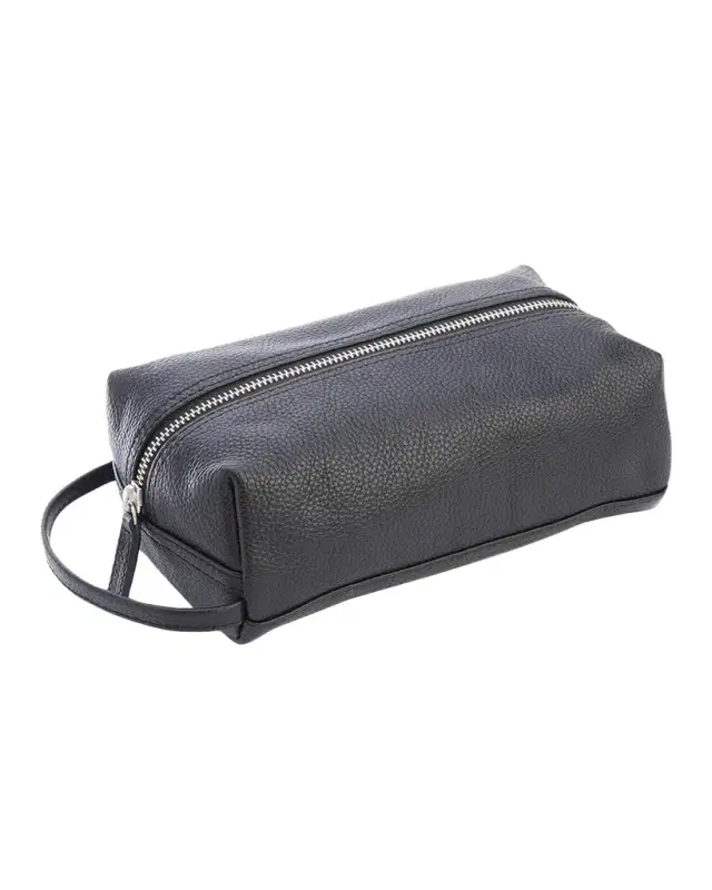 Royce New York Monogrammed Compact Leather Toiletry Bag