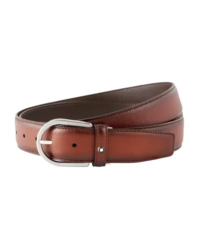 Montblanc Men 's Leather Horseshoe-Buckle Business Belt