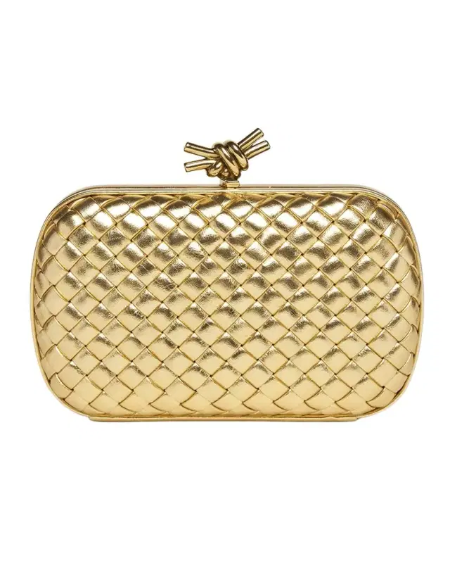 Bottega Veneta Knot Padded Metallic Leather Clutch Bag