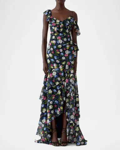 Carolina Herrera Floral-Print Silk Chiffon Asymmetric Ruffle Gown | Thumbnail 2 Carolina Herrera Floral-Print Silk Chiffon Asymmetric Ruffle Gown | Thumbnail 2