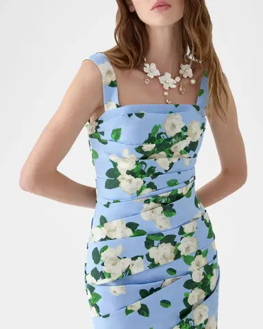 Carolina Herrera Draped Floral Cotton Sleeveless Midi Dress | Thumbnail 3