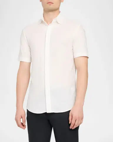 Emporio Armani Men's Cotton Concealed Placket Short-Sleeve Shirt | Thumbnail 2