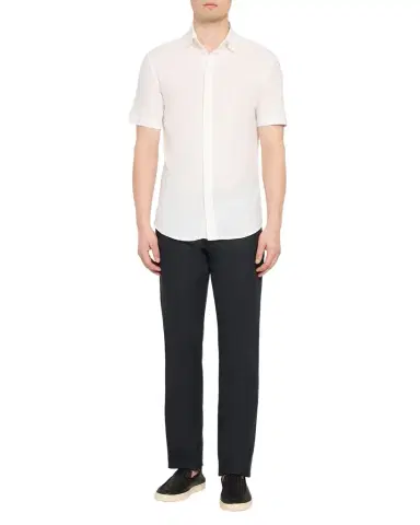 Emporio Armani Men's Cotton Concealed Placket Short-Sleeve Shirt | Thumbnail 1