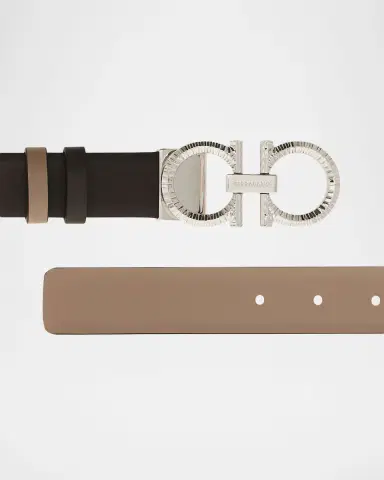 Ferragamo Reversible Leather Hammered Gancini Belt | Thumbnail 3