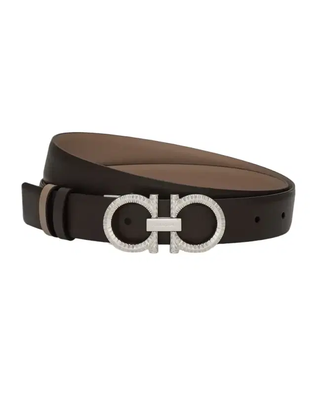 Ferragamo Reversible Leather Hammered Gancini Belt
