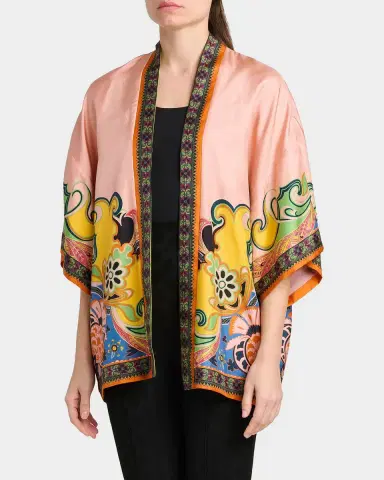 Etro Kesa Printed Silk Short-Sleeve Open Jacket | Thumbnail 3 Etro Kesa Printed Silk Short-Sleeve Open Jacket | Thumbnail 3