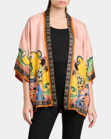 Etro Kesa Printed Silk Short-Sleeve Open Jacket | Thumbnail 5 Etro Kesa Printed Silk Short-Sleeve Open Jacket | Thumbnail 5