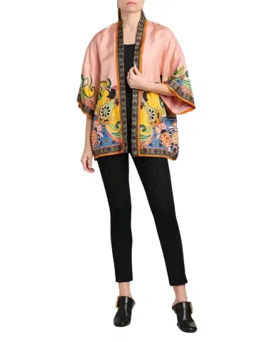 Etro Kesa Printed Silk Short-Sleeve Open Jacket | Thumbnail 1 Etro Kesa Printed Silk Short-Sleeve Open Jacket | Thumbnail 1