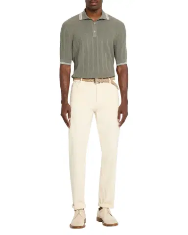 Brunello Cucinelli Men's Cotton Textured Rib Knit Polo Shirt | Thumbnail 1