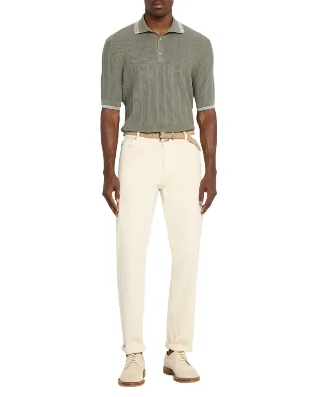 Brunello Cucinelli Men 's Cotton Textured Rib Knit Polo Shirt