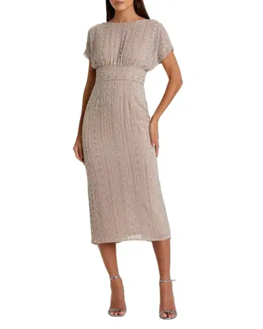 Mac Duggal Beaded Mesh Sheath Midi Dress | Thumbnail 1