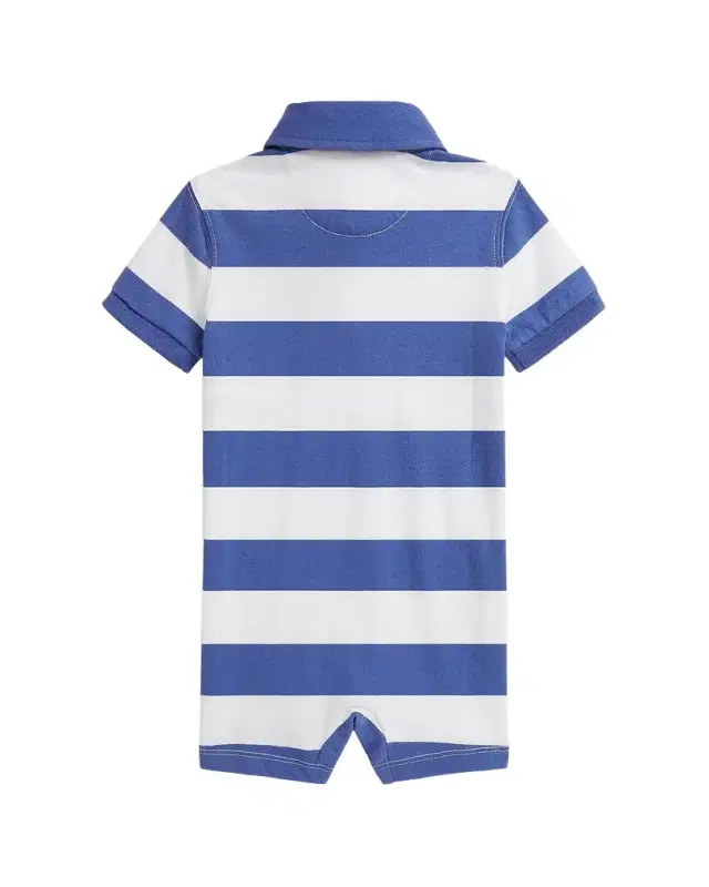 Boy 's Nautical Striped Cotton Rugby Shortall, Size 3M-12M