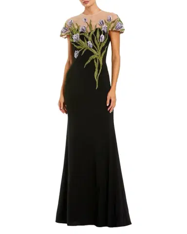 Mac Duggal Petite Floral-Embroidered Illusion-Neck Gown | Thumbnail 1