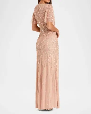 Mac Duggal Petite Embellished Flutter-Sleeve Column Gown | Thumbnail 2
