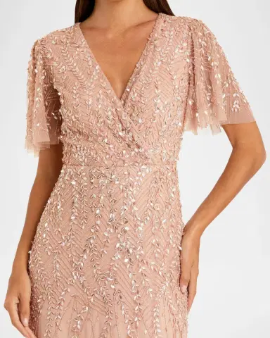 Mac Duggal Petite Embellished Flutter-Sleeve Column Gown | Thumbnail 3