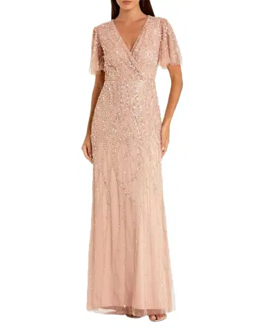 Mac Duggal Petite Embellished Flutter-Sleeve Column Gown | Thumbnail 1