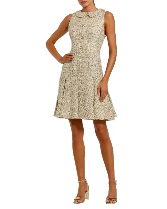 Mac Duggal Bouclé Pleated A-Line Mini Dress