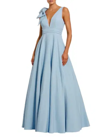 Mac Duggal Petite Sleeveless Shoulder-Bow Ball Gown | Thumbnail 1