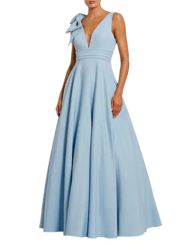 Mac Duggal Petite Sleeveless Shoulder-Bow Ball Gown