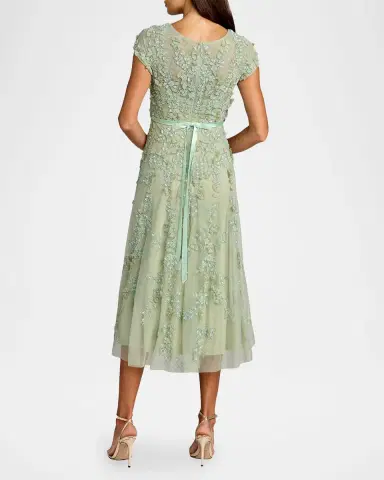Mac Duggal Floral-Embellished Mesh Midi Dress | Thumbnail 2 Mac Duggal Floral-Embellished Mesh Midi Dress | Thumbnail 2