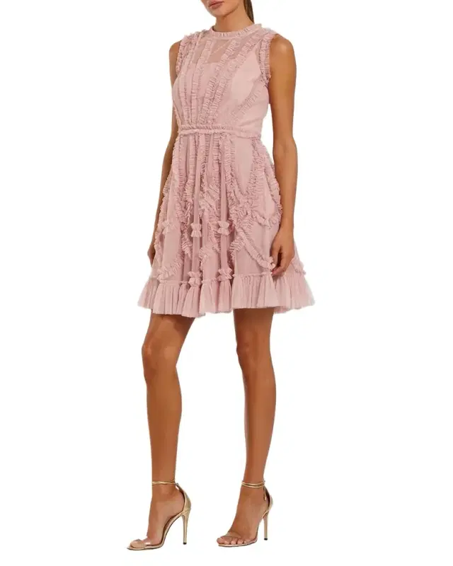 Mac Duggal Micro Ruffled Mesh Mini Dress