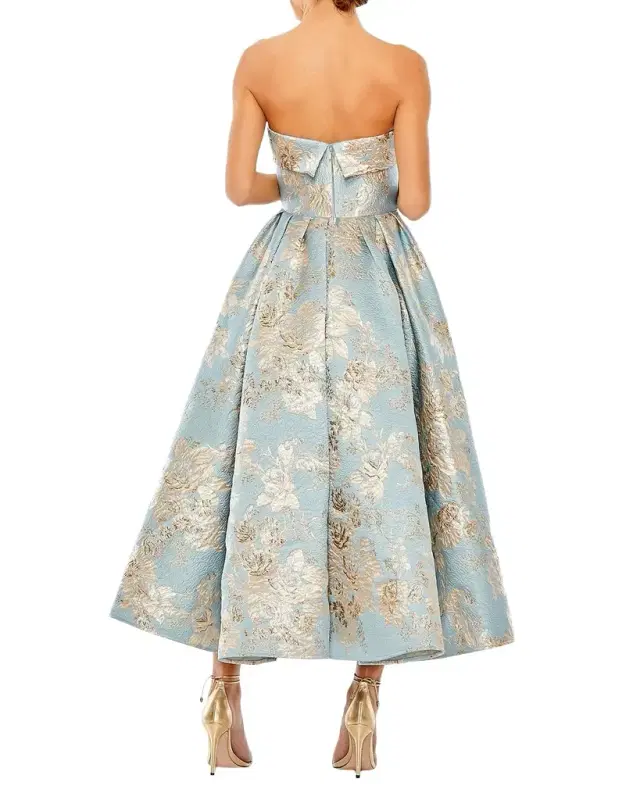 Petite Strapless Floral Brocade Fit-and-Flare Midi Dress