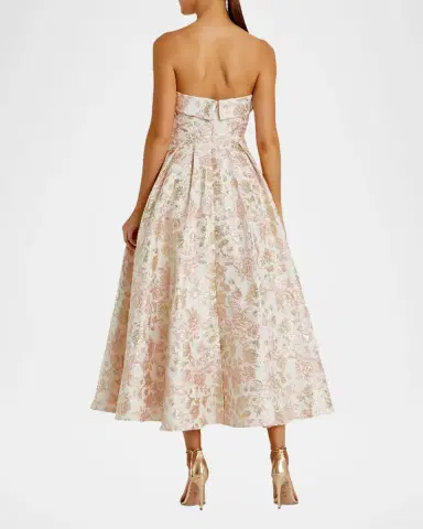 Mac Duggal Strapless Floral Brocade A Line Midi Dress | Thumbnail 2 Mac Duggal Strapless Floral Brocade A Line Midi Dress | Thumbnail 2