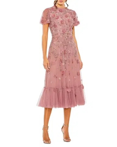 Mac Duggal Floral-Embellished Tulle A-Line Midi-Dress | Thumbnail 1 Mac Duggal Floral-Embellished Tulle A-Line Midi-Dress | Thumbnail 1