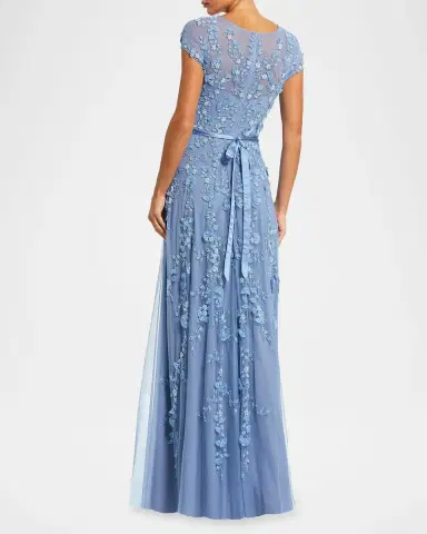 Mac Duggal Petite Floral Applique Cap-Sleeve A-Line Gown | Thumbnail 2