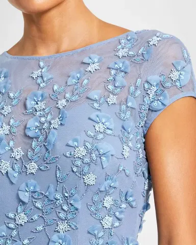 Mac Duggal Petite Floral Applique Cap-Sleeve A-Line Gown | Thumbnail 3