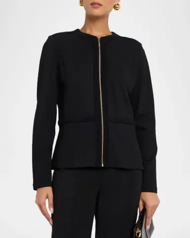 Misook Round Neck Cotton-Blend Jacket | Thumbnail 3 Misook Round Neck Cotton-Blend Jacket | Thumbnail 3