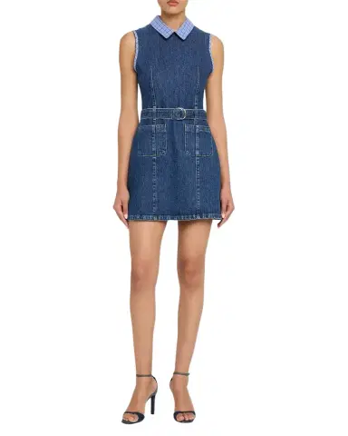 Cinq à Sept Kyra Sleeveless Belted Denim Mini Dress | Thumbnail 1