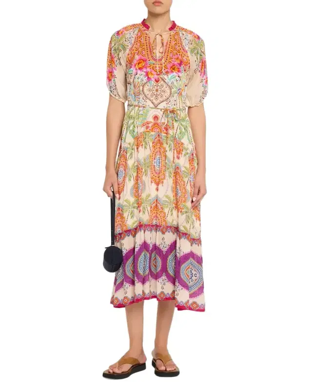 Rusi Tiered Botanical-Print Midi Dress