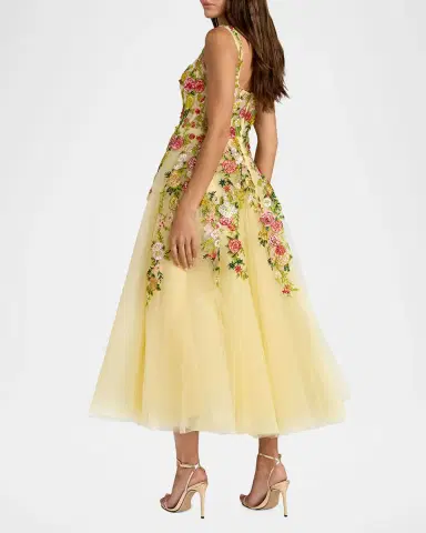 Mac Duggal Floral-Embroidered Tulle A-Line Midi Dress | Thumbnail 2 Mac Duggal Floral-Embroidered Tulle A-Line Midi Dress | Thumbnail 2