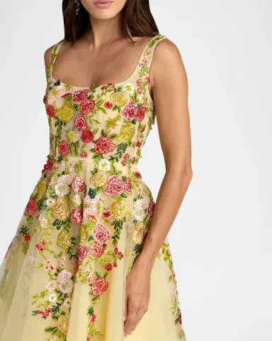 Mac Duggal Floral-Embroidered Tulle A-Line Midi Dress | Thumbnail 3 Mac Duggal Floral-Embroidered Tulle A-Line Midi Dress | Thumbnail 3