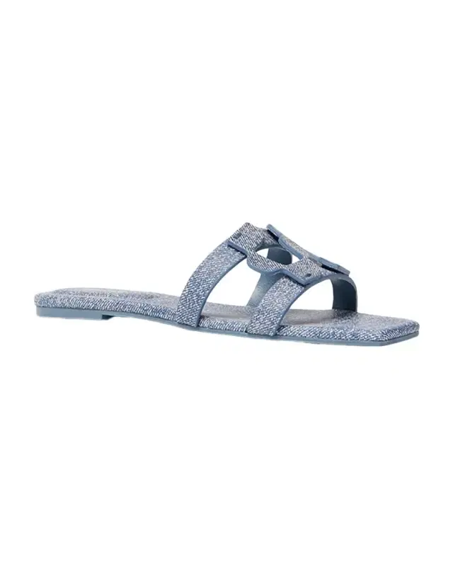 SIMKHAI Monogram Denim-Printed Leather Slides
