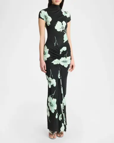 Alaïa Draped Floral-Print Jersey Maxi Dress | Thumbnail 3 Alaïa Draped Floral-Print Jersey Maxi Dress | Thumbnail 3