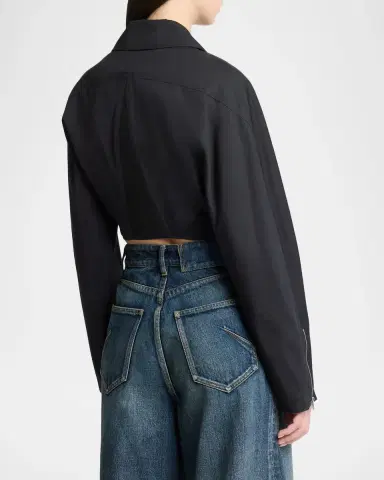 Alaïa Cropped Cotton Poplin Biker Jacket | Thumbnail 2 Alaïa Cropped Cotton Poplin Biker Jacket | Thumbnail 2