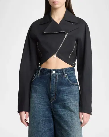 Alaïa Cropped Cotton Poplin Biker Jacket | Thumbnail 3 Alaïa Cropped Cotton Poplin Biker Jacket | Thumbnail 3