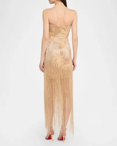Oscar de la Renta Strapless Palm Raffia Embroidered Fringe Gown | Thumbnail 2 Oscar de la Renta Strapless Palm Raffia Embroidered Fringe Gown | Thumbnail 2