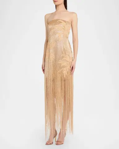 Oscar de la Renta Strapless Palm Raffia Embroidered Fringe Gown | Thumbnail 3 Oscar de la Renta Strapless Palm Raffia Embroidered Fringe Gown | Thumbnail 3