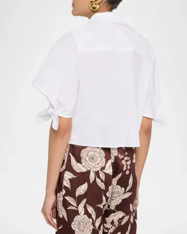 TANYA TAYLOR Corinna Cropped Tie-Cuff Cotton Top | Thumbnail 2