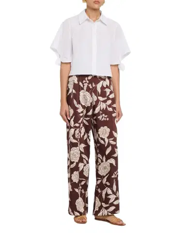 TANYA TAYLOR Corinna Cropped Tie-Cuff Cotton Top | Thumbnail 1