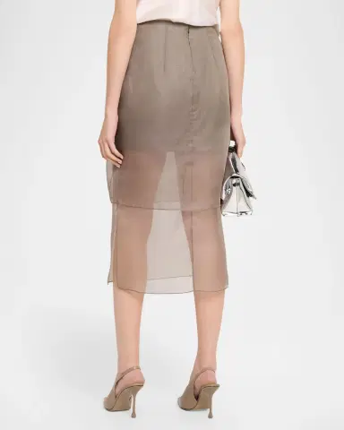 Brandon Maxwell Brett Layered Silk Organza Midi Pencil Skirt | Thumbnail 2