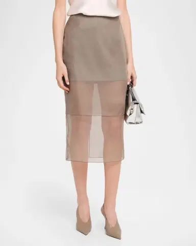Brandon Maxwell Brett Layered Silk Organza Midi Pencil Skirt | Thumbnail 3