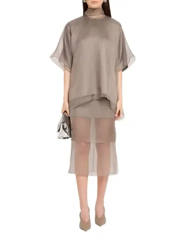Brandon Maxwell Brett Layered Silk Organza Midi Pencil Skirt | Thumbnail 1