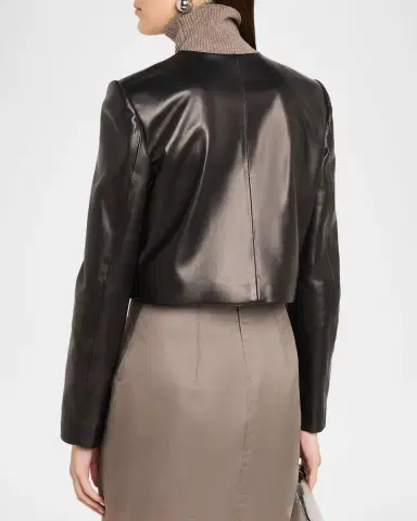 Brandon Maxwell Ryder Leather Cropped Box Jacket | Thumbnail 2